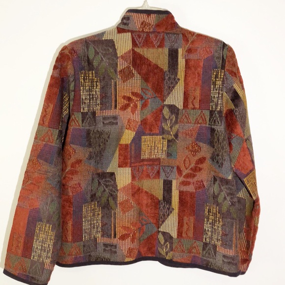 Coldwater Creek Tapestry Jacket Rust Purple Zip Size M - Picture 2 of 8